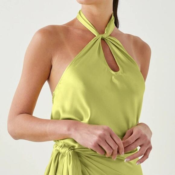 Rails Kimia Top Sleeveless Halter Neck Satin Chartreuse Yellow NWT Medium - Picture 1 of 11
